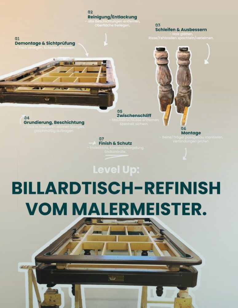 Billardtisch Refinish – Restaurierung mit System und Handwerksqualität
